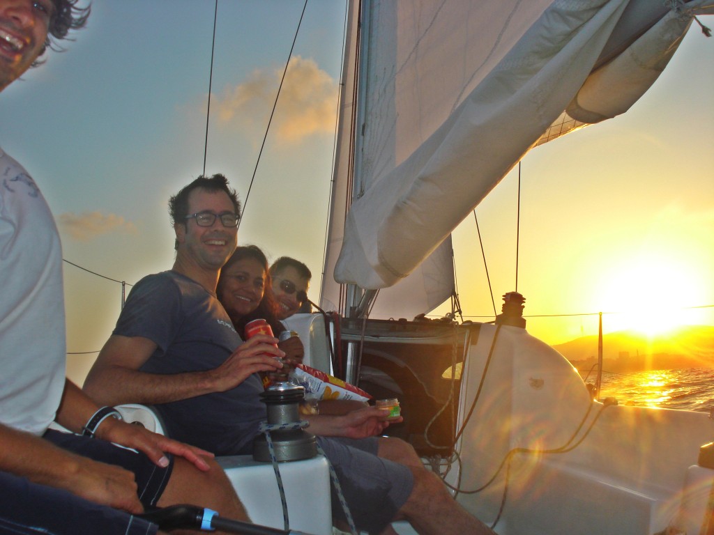 Sunset sailing with the family in Barcelona.