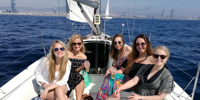 Friends on a boat in Barcelona
