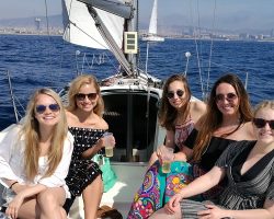 Friends on a boat in Barcelona